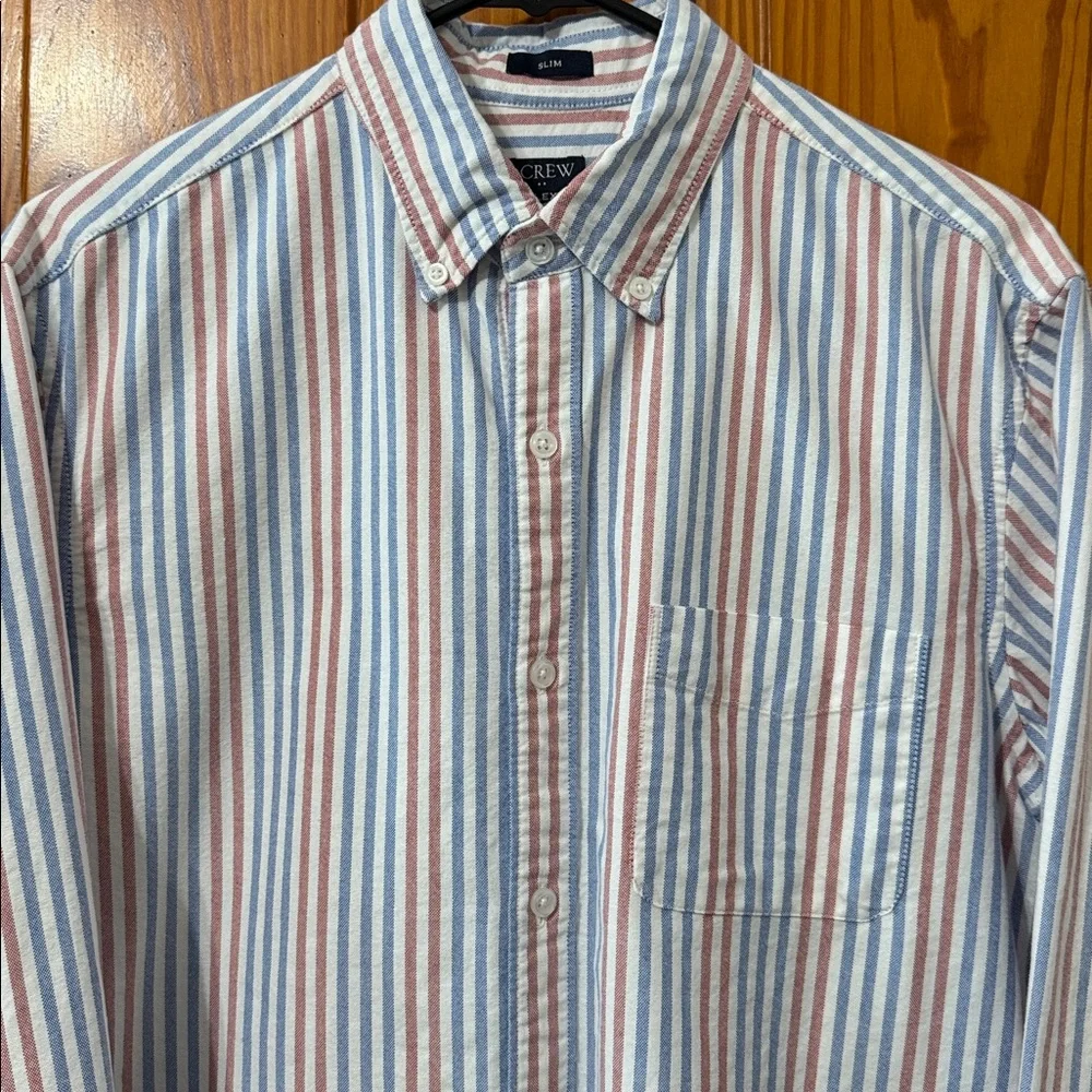 J Crew Flex Oxford Button Down Cotton Shirt Slim Fit - Pink / Blue / White